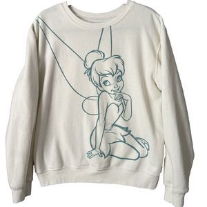 Disney Tinkerbell Womens Crewneck Sweatshirt XL Long Sleeve Ivory Pullover